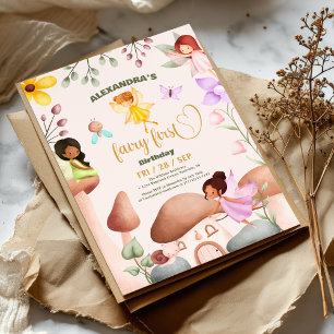 Fairy First Birthday Forest Watercolor Mushroom Einladung