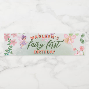 Fairy First Birthday Forest Watercolor Mushroom Wasserflaschenetikett