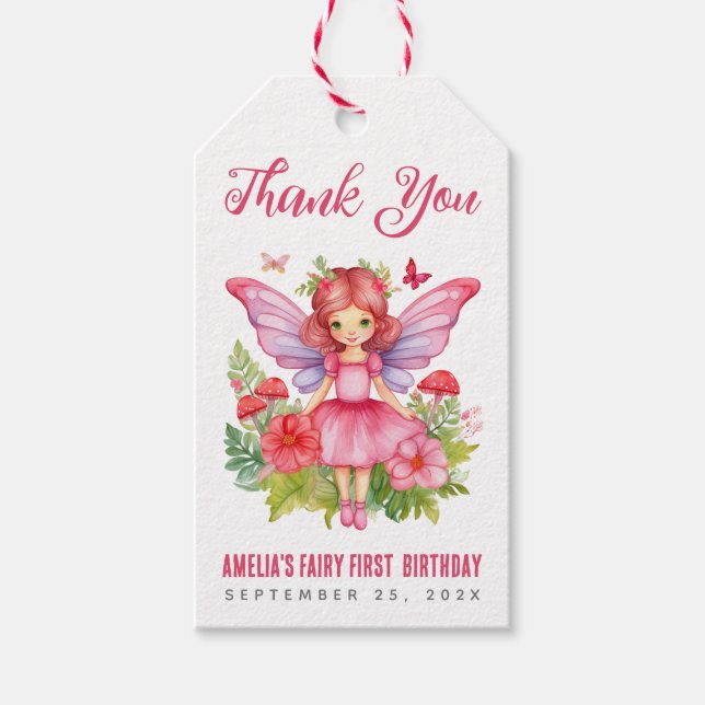 Fairy First Birthday Hübsch Niedlich Girl Geschenkanhänger (Vorderseite)