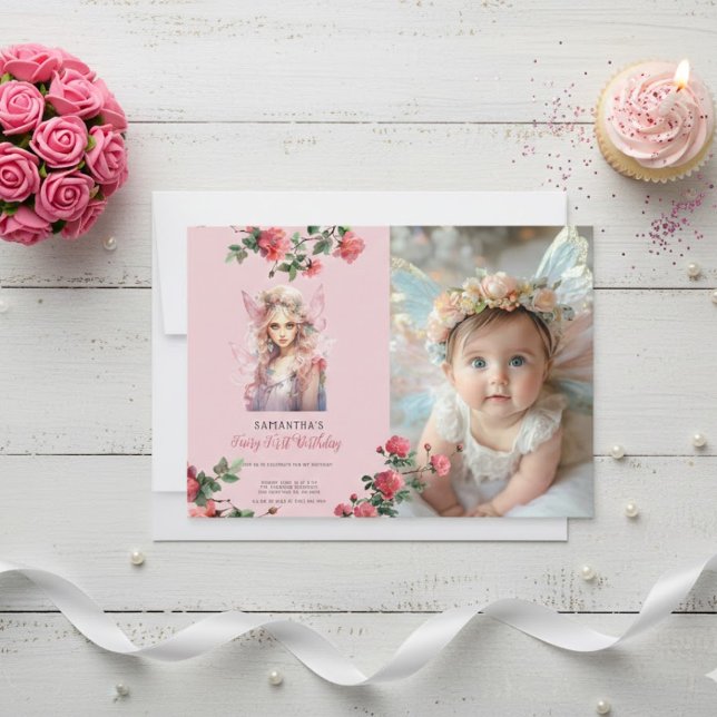 Fairy First Birthday Invitation | Dusty Pink Einladung (Von Creator hochgeladen)