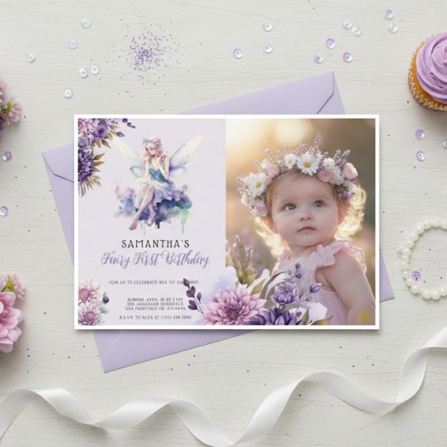 Fairy First Birthday Invitation | Dusty Purple Einladung (Von Creator hochgeladen)