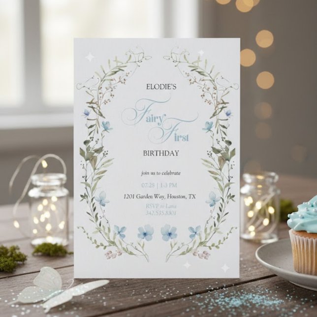 Fairy First Birthday Invitation | Elegant Blue  Einladung (Von Creator hochgeladen)
