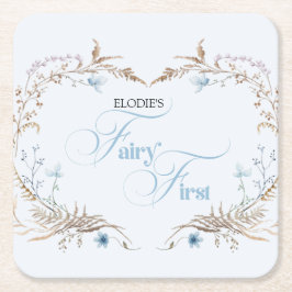 Fairy First Birthday Invitation | Elegant Blue  Rechteckiger Pappuntersetzer