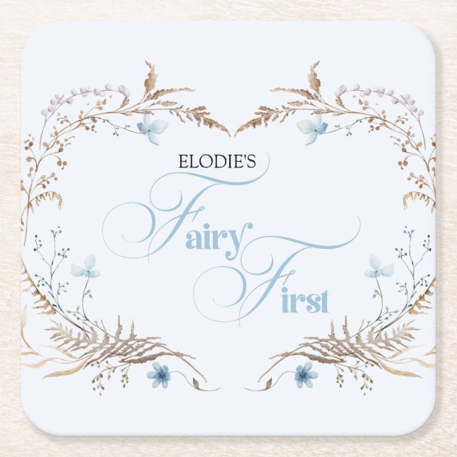 Fairy First Birthday Invitation | Elegant Blue  Rechteckiger Pappuntersetzer (Vorderseite)