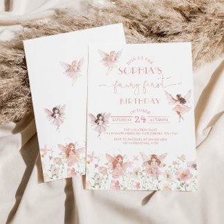 Fairy First Birthday Invitation Girl Einladung