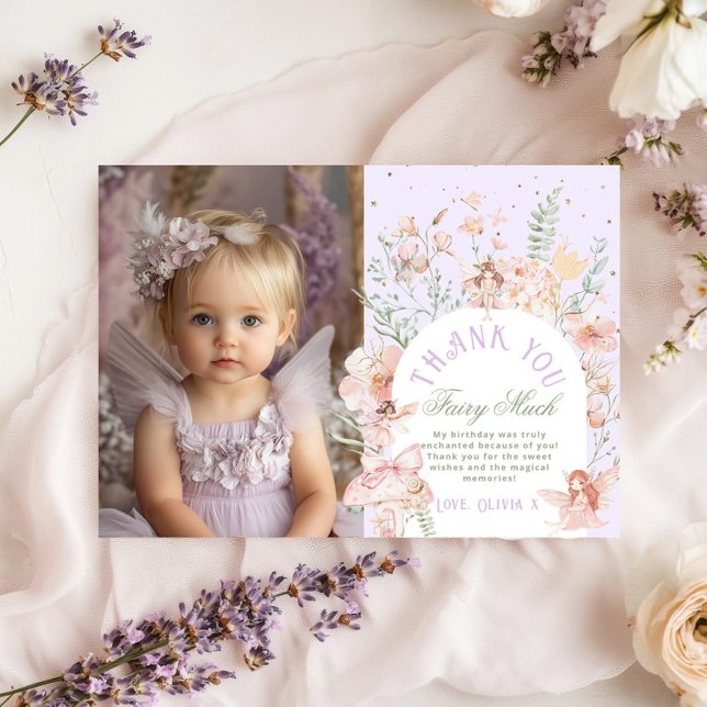 Fairy First Birthday Lilac Photo Thank You Card Einladung (Von Creator hochgeladen)