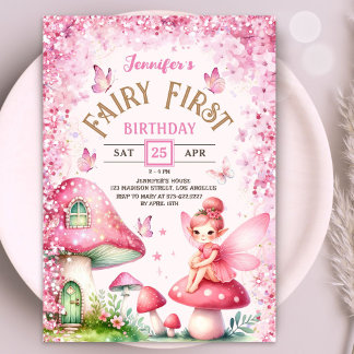 Fairy First Birthday Mushroom verzauberter Wald Einladung