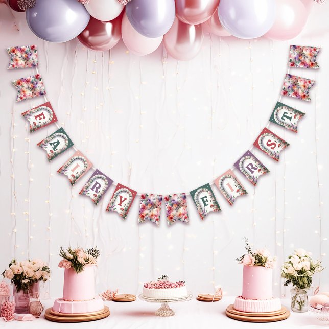 Fairy First Birthday Party Dekor Banner (Fairy First Birthday Bunting Banner Flag Party Decor)