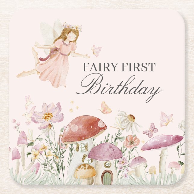 Fairy First Birthday Party Dekor Rechteckiger Pappuntersetzer (Vorderseite)
