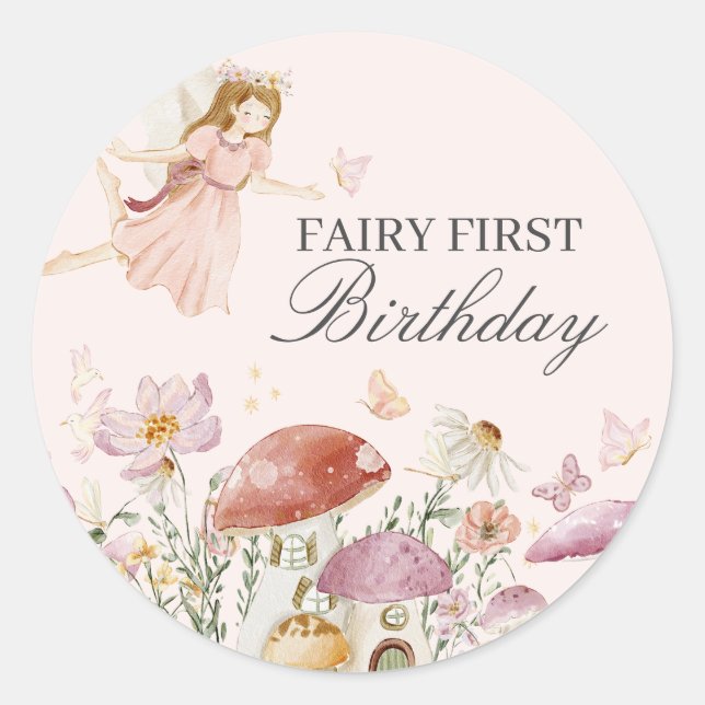 Fairy First Birthday Party Dessert Gevor Runder Aufkleber (Vorderseite)