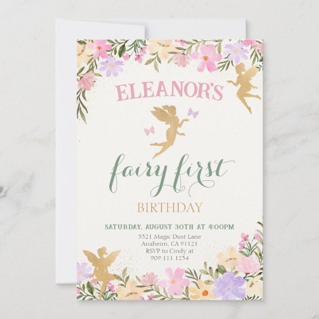 Fairy First Birthday Party Fairies Einladung (Vorderseite)