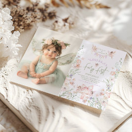 Fairy First Birthday Pastel Whimsical Photo Einladung