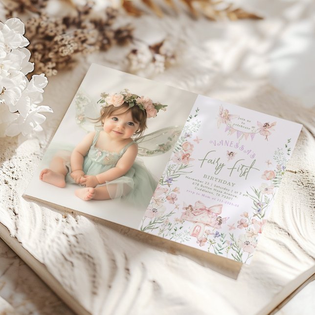 Fairy First Birthday Pastel Whimsical Photo Einladung (Von Creator hochgeladen)