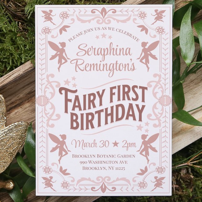 Fairy First Birthday Pink Sweet Girls Bday Party Einladung (fairy first birthday party invitation girls 1st bday invite magical whimsical princess pixie pink)