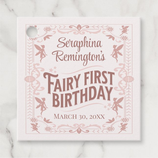 Fairy First Birthday Pink Sweet Girls Bday Party Geschenkanhänger (Vorderseite)