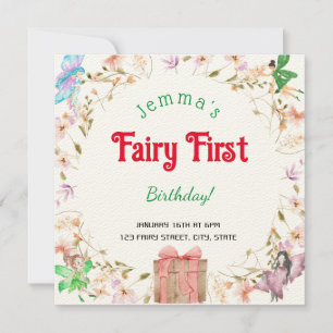 Fairy First Birthday Watercolor GiftBox Einladung