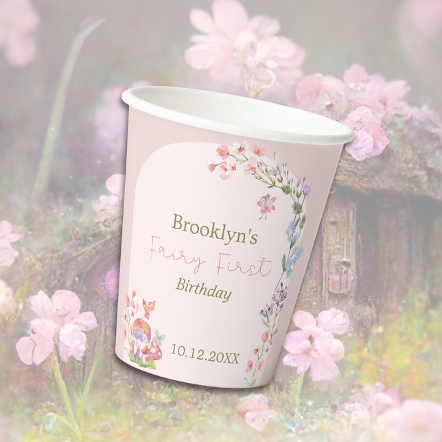 Fairy First Birthday Whimsical Mushroom Paper Cup Pappbecher (Fairy First Birthday Whimsical Mushroom Paper cup
)
