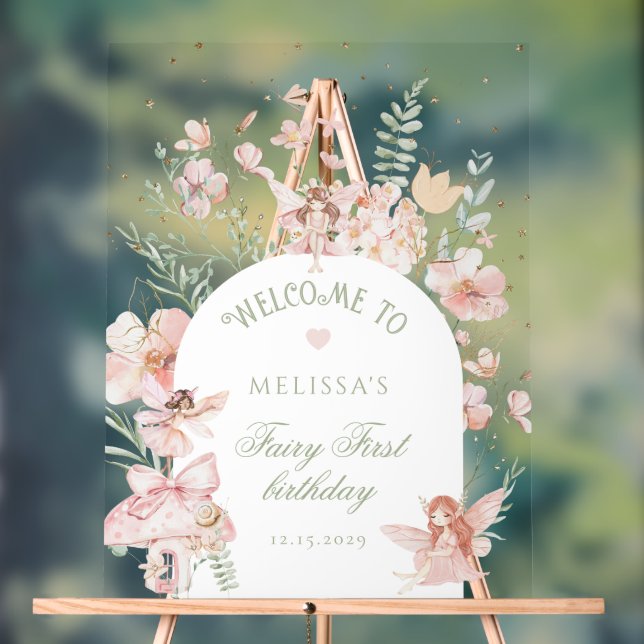 Fairy First Birthday Whimsical Purple Welcome Acrylschild (Neutral)