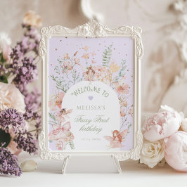 Fairy First Birthday Whimsical Purple Welcome Poster