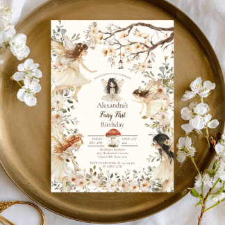 Fairy First Birthday Woodland Floral Einladung