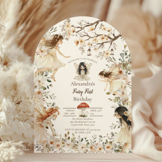 Fairy First Birthday Woodland Floral Einladung
