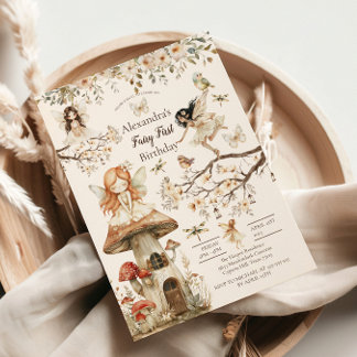 Fairy First Birthday Woodland Floral Einladung