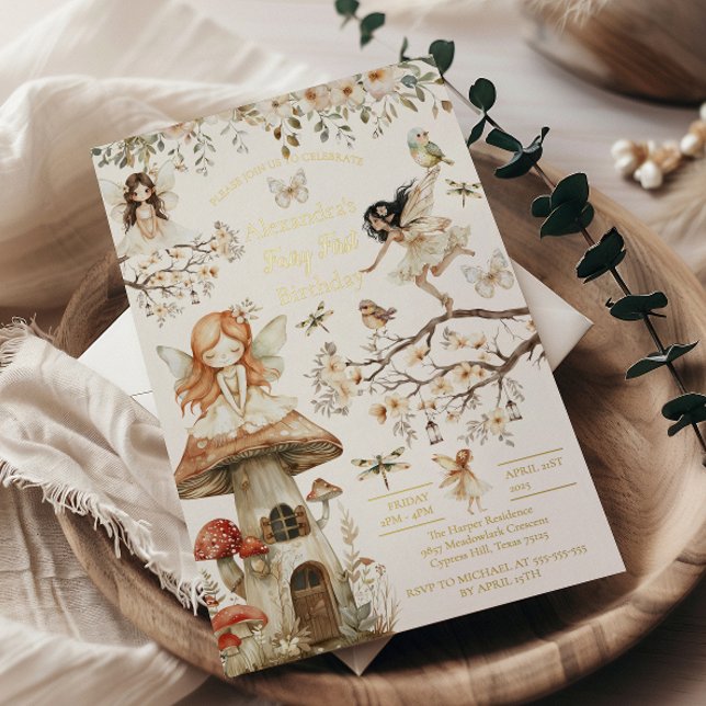 Fairy First Birthday Woodland Floral Folieneinladung (Von Creator hochgeladen)