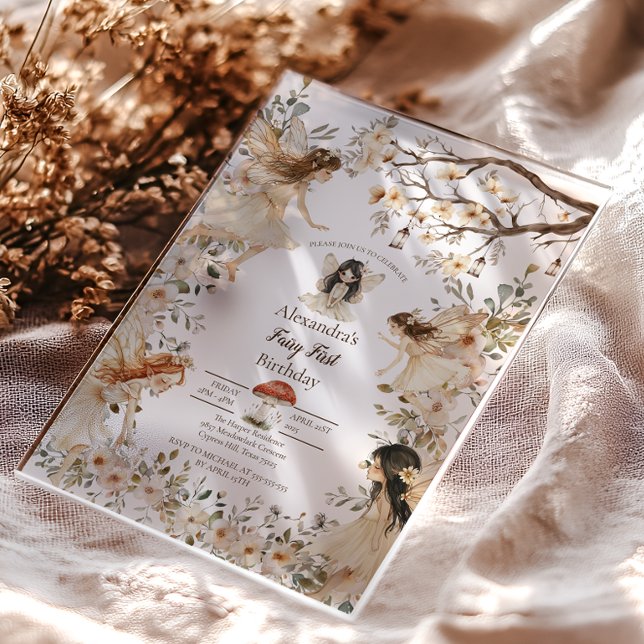 Fairy First Birthday Woodland Floral Invitation Acryleinladungen (Von Creator hochgeladen)