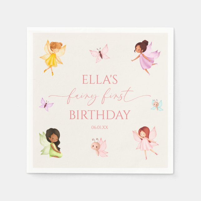 Fairy First Enchanted Fairies 1. Geburtstag Party Serviette (Vorderseite)