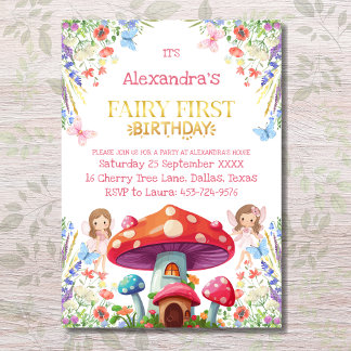 Fairy First Floral Girl 1. Geburtstag Party Einladung