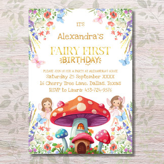 Fairy First Floral Girl 1. Geburtstag Party Einladung