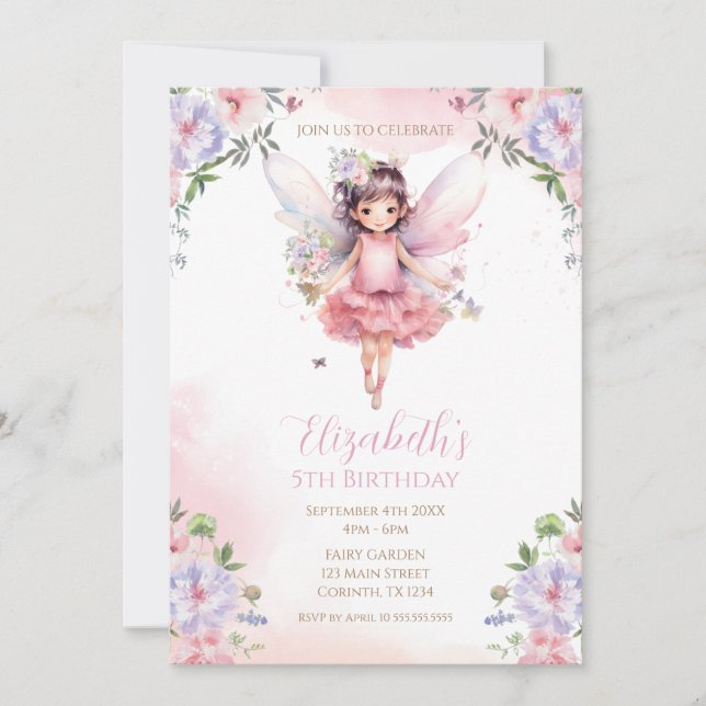 Fairy First garden birthday Party Invitation Einladung (Vorderseite)