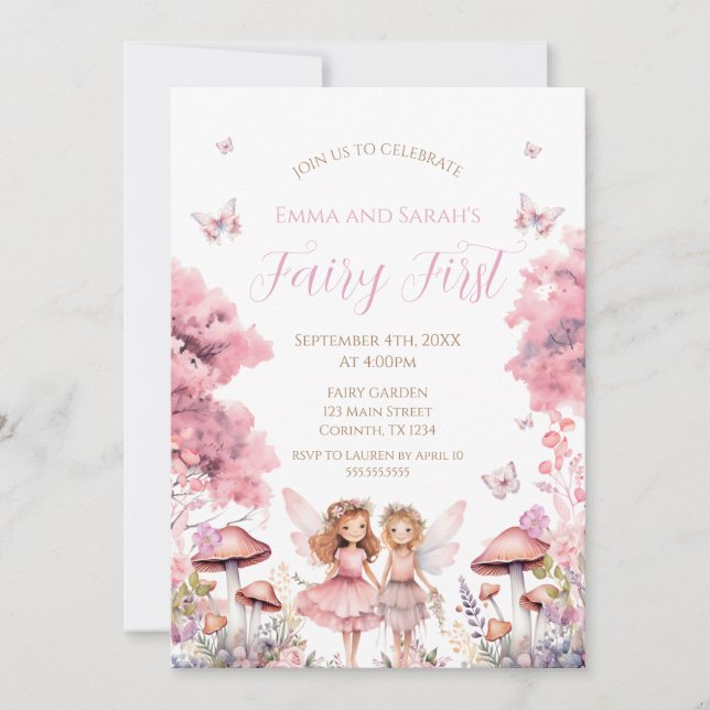 Fairy First garden birthday Party Invitation Einladung (Vorderseite)