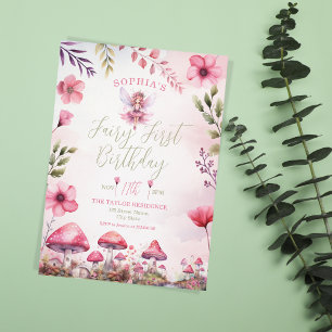 Fairy First Geburtstag verzauberter Wald Pilz Einladung