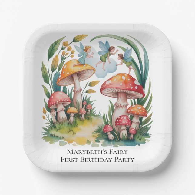Fairy First Girl Birthday Party Pappteller (Vorderseite)