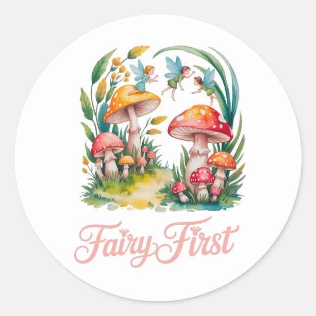 Fairy First Girl Birthday Party Runder Aufkleber (Vorderseite)