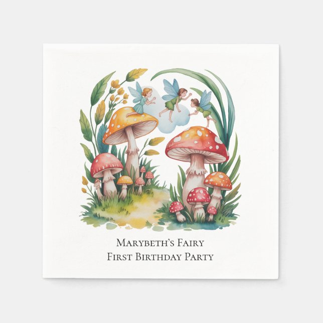 Fairy First Girl Birthday Party Serviette (Vorderseite)