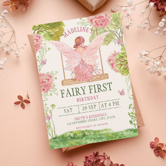 Fairy First Girl's 1. Geburtstag Einladung