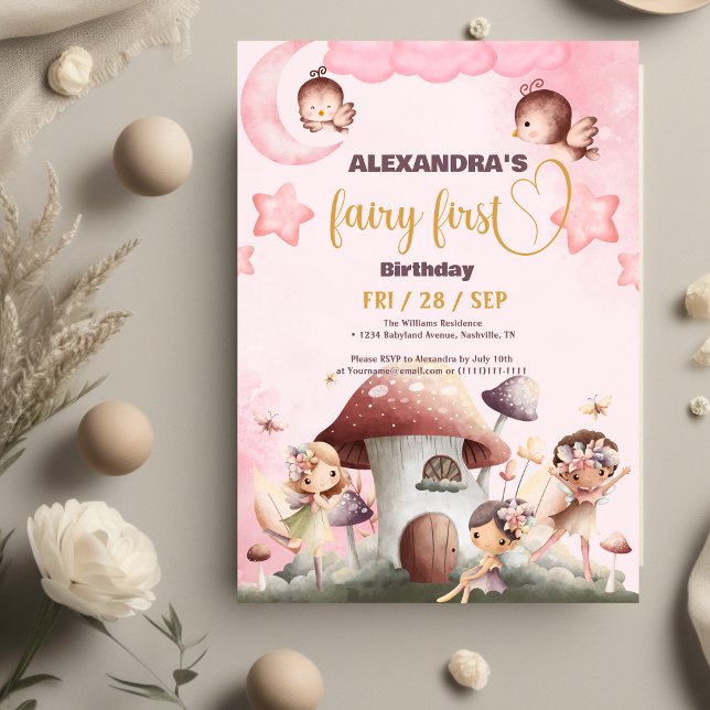 Fairy First Girl's 1. Geburtstag Einladung (Von Creator hochgeladen)
