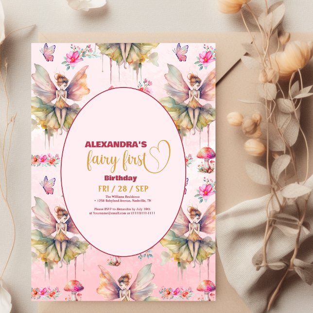 Fairy First Girl's 1. Geburtstag Einladung (Von Creator hochgeladen)