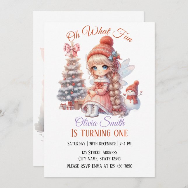 Fairy First Girl's 1. Geburtstag Einladung (Vorne/Hinten)