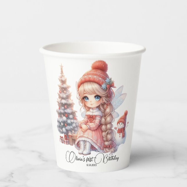 Fairy First Girl's 1. Geburtstag Pappbecher (Vorderseite)