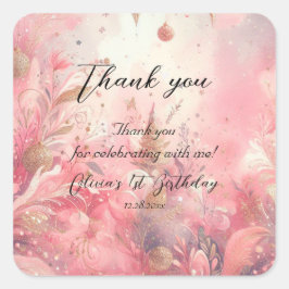 Fairy First Girl's 1. Geburtstag Quadratischer Aufkleber