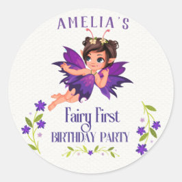 Fairy First Girl's 1st Birthday Enchanted forest Runder Aufkleber