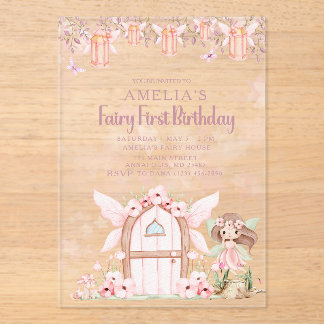 Fairy First Girl's 1st Birthday Party Custom Acryleinladungen