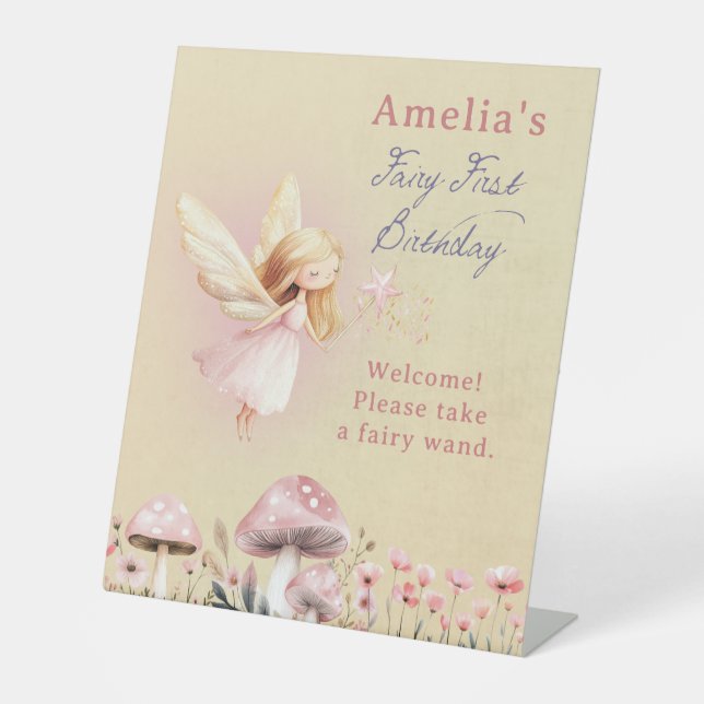 Fairy First Girl's 1st Birthday Party Sockelschild (Vorderseite)