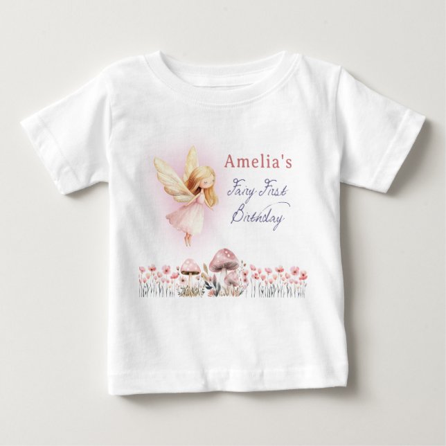 Fairy First Girl's 1st Custom Birthday Party Baby T-shirt (Vorderseite)