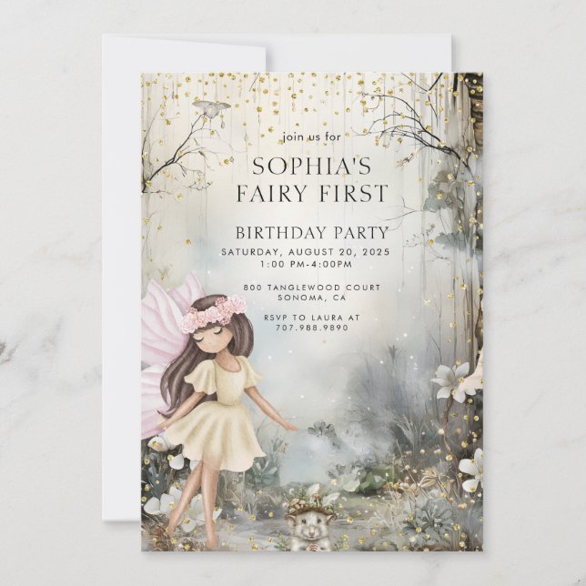 Fairy First Girl's Birthday Enchanted Forest Einladung (Vorderseite)