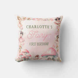 Fairy First Mushroom House Pink Birthday Kissen