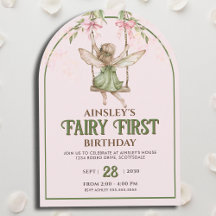 Fairy First Pastel Pink Bow Girls 1. Geburtstag
